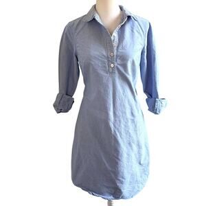 Sail to Sable Chambray Blue Nautical Shirt Dress Small Cotton Long Sleeve